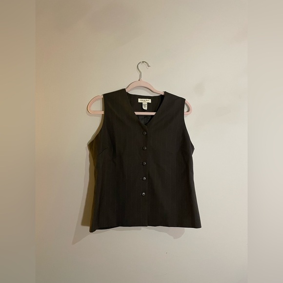 Amanda Smith Jackets & Blazers - Dark Brown Pinstriped Button Vest